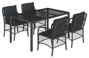 Polyrattan Kerti Étkezőgarnitúra - 5 részes - Fekete