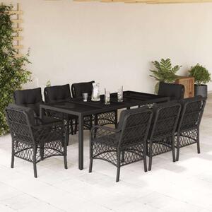 VidaXL Polyrattan Kerti Étkezőgarnitúra - 9 részes - Fekete
