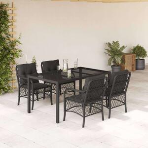 Polyrattan Kerti Étkezőgarnitúra - 5 részes - Fekete