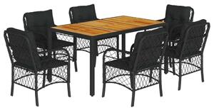 VidaXL 7 részes fekete polyrattan kerti étkezőgarnitúra párnával