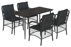 VidaXL 5 részes fekete polyrattan kerti étkezőgarnitúra párnákkal
