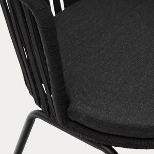 Fekete fém kerti szék Kave Home Saconca zsinórral