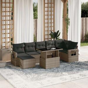 Polyrattan Kerti Ülőgarnitúra - 8 Részes - Szürke