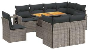 VidaXL Polyrattan Kerti Ülőgarnitúra - 9 részes - Szürke