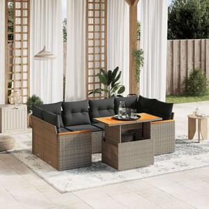 Polyrattan Kerti Ülőgarnitúra - 7 részes - Szürke