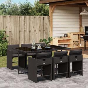 VidaXL Polyrattan Kerti Étkezőgarnitúra - 7 részes - Fekete