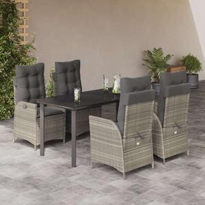 VidaXL 5részes világosszürke polyrattan kerti étkezőgarnitúra párnával