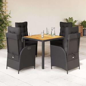 VidaXL Kerti Étkezőgarnitúra - 5 részes - Fekete Polyrattan