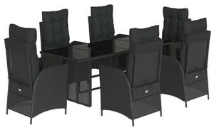 VidaXL Kerti Étkezőgarnitúra - 7 részes - Fekete Polyrattan