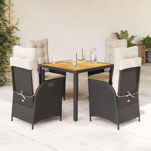 VidaXL Kerti Étkezőgarnitúra - 5 részes - Fekete Polyrattan
