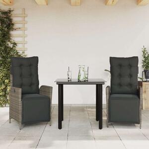 VidaXL 3 részes szürke polyrattan kerti étkezőgarnitúra párnával