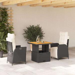 VidaXL Polyrattan Kerti Étkezőgarnitúra - 2 Szék + Asztal - Fekete