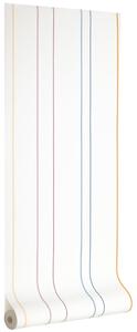 Fehér gyerek fali tapéta Kave Home Nahilin színes csíkokkal 10 x 0,5 m