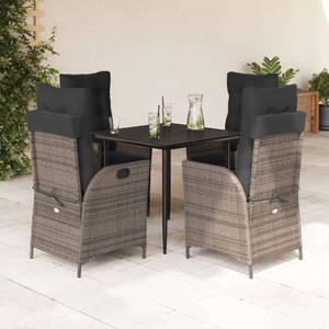 VidaXL 5 részes szürke polyrattan kerti étkezőgarnitúra párnával