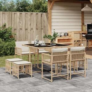 VidaXL Kerti Étkezőgarnitúra - Polyrattan - 9 részes - Bézs