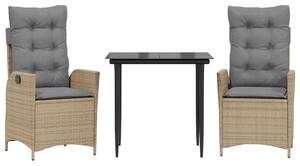 Polyrattan Kerti Étkezőgarnitúra - 3 részes - Bézs