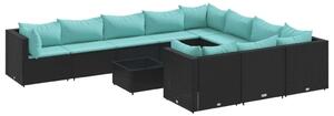 VidaXL 11 részes fekete polyrattan kerti ülőgarnitúra párnákkal