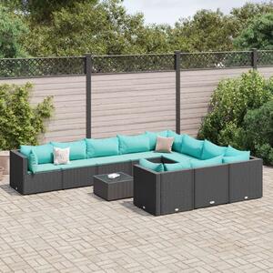 VidaXL 11 részes fekete polyrattan kerti ülőgarnitúra párnákkal