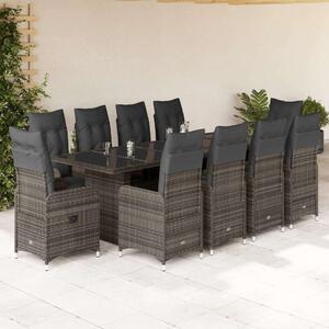 VidaXL Polyrattan Kerti Bútor - 11 részes Bisztrókészlet - Szürke