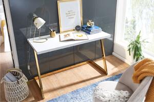MUSETT design íróasztal - 120cm - fehér/arany