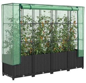 Rattan hatású magaságyás üvegháztakaróval 160 x 40 x 138 cm