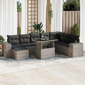 VidaXL Polyrattan Kerti Ülőgarnitúra - 9 részes - Szürke