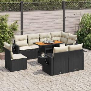VidaXL Polyrattan Kerti Ülőgarnitúra - 9 részes - Fekete