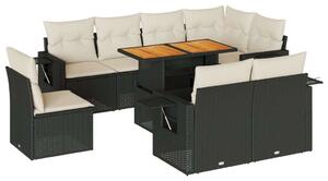 VidaXL Polyrattan Kerti Ülőgarnitúra - 9 részes - Fekete