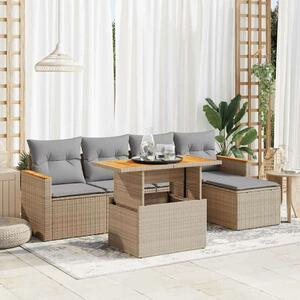 VidaXL Polyrattan Kerti Ülőgarnitúra - 6 részes - Akácfa - Bézs