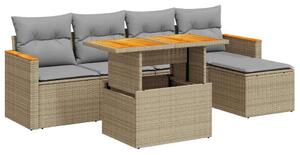 VidaXL Polyrattan Kerti Ülőgarnitúra - 6 részes - Akácfa - Bézs