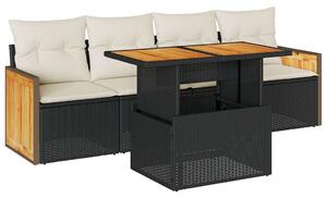 VidaXL Polyrattan Kerti Kanapé Szett - 5 részes, Fekete
