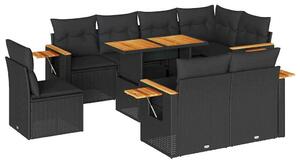 VidaXL Polyrattan Kerti Ülőgarnitúra - 9 részes - Fekete