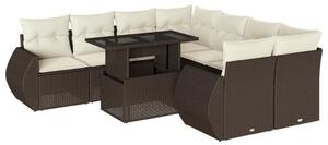 VidaXL 9 részes barna polyrattan kerti ülőgarnitúra párnákkal