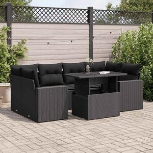VidaXL 7 részes fekete polyrattan kerti ülőgarnitúra párnával