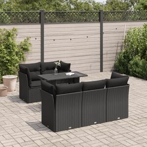 VidaXL 6 részes fekete polyrattan kerti ülőgarnitúra párnákkal