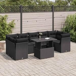 VidaXL 8 részes fekete polyrattan kerti ülőgarnitúra párnákkal