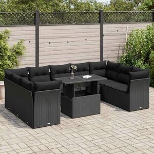 VidaXL 10 részes fekete polyrattan kerti ülőgarnitúra párnákkal