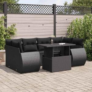 VidaXL 7 részes fekete polyrattan kerti ülőgarnitúra párnával