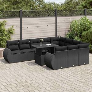 VidaXL 11 részes fekete polyrattan kerti ülőgarnitúra párnákkal