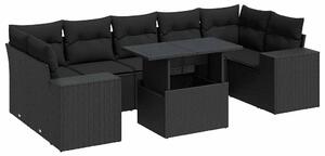 VidaXL 8 részes fekete polyrattan kerti ülőgarnitúra párnákkal