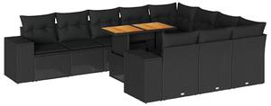 VidaXL 10 részes fekete polyrattan akácfa kerti ülőgarnitúra párnákkal