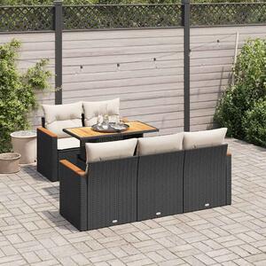 VidaXL 6 részes fekete polyrattan akácfa kerti ülőgarnitúra párnákkal