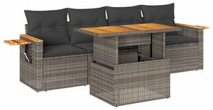 VidaXL 5 részes szürke polyrattan akácfa kerti ülőgarnitúra párnákkal