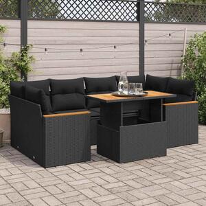 VidaXL 6 részes fekete polyrattan akácfa kerti ülőgarnitúra párnákkal