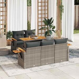 VidaXL 6 részes szürke polyrattan akácfa kerti ülőgarnitúra párnákkal