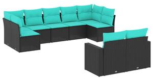 VidaXL 9 részes fekete polyrattan kerti ülőgarnitúra párnával