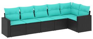 VidaXL 6 részes fekete polyrattan kerti ülőgarnitúra párnával