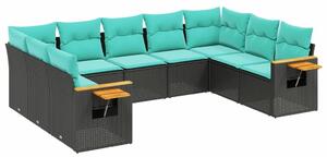 VidaXL 9 részes fekete polyrattan kerti ülőgarnitúra párnával