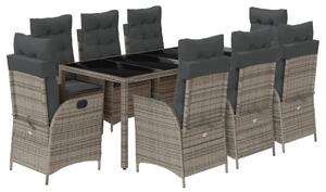 VidaXL 9 részes szürke polyrattan kerti étkezőgarnitúra párnával