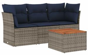 VidaXL 4 részes szürke polyrattan kerti ülőgarnitúra párnával